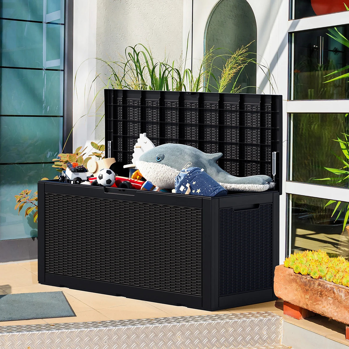 100 Gallon Waterproof Rattan Resin Outdoor Storage Deck Box with Divider H71651