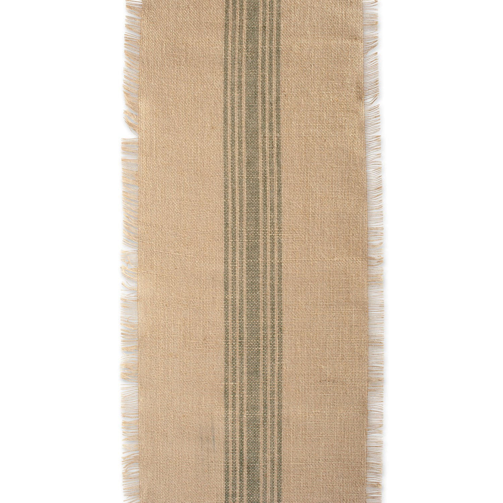 14x72" Beige Green Stripe Burlap Table Runner C660653