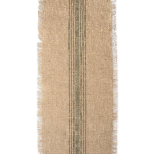 14x72" Beige Green Stripe Burlap Table Runner C660653