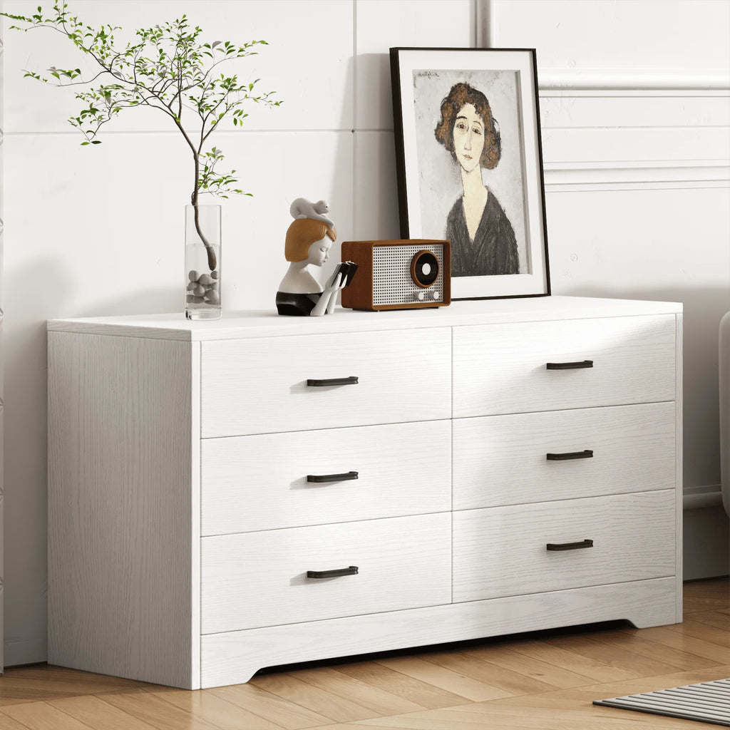 White 6 Drawer Rustic Wood Dresser L4651