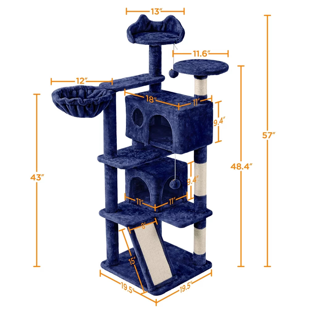 54" Double Condo Cat Tree with Scratching Post Tower B957804