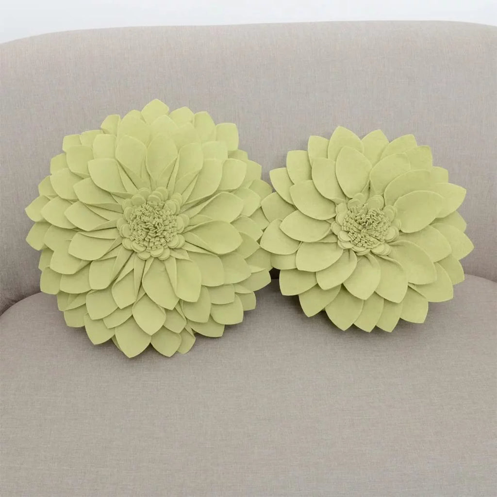 3D Petals Flower Filled Decorative Throw Pillow 16" Round Lime Floral Felt Accent Pillow B7490