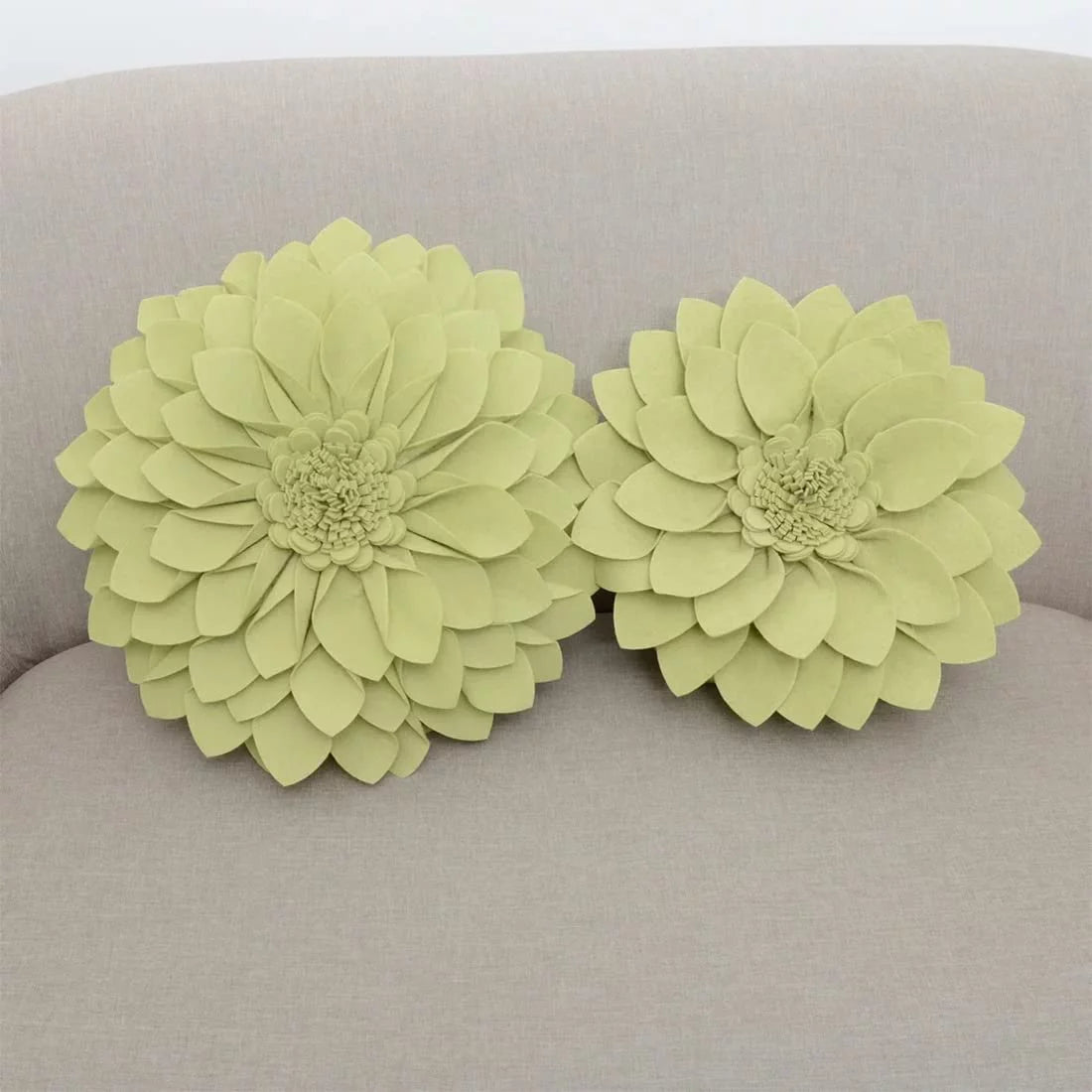 3D Petals Flower Filled Decorative Throw Pillow 16" Round Lime Floral Felt Accent Pillow B7490
