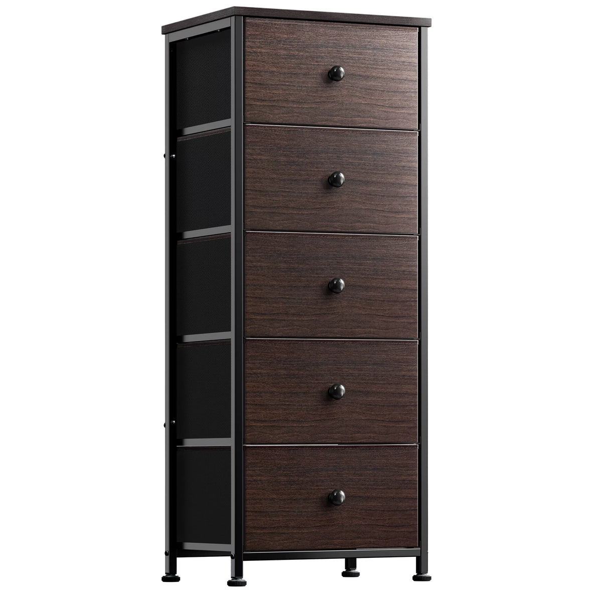 Rustic Brown 5 Drawer Faux Leather Dresser Y1256