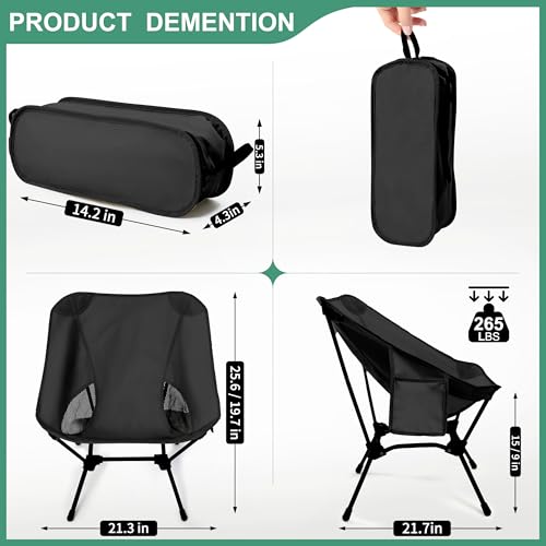 Lightweight Adjustable Folding Camping Chairs with Carry Bag and Side Pockets (Khaki) S1460