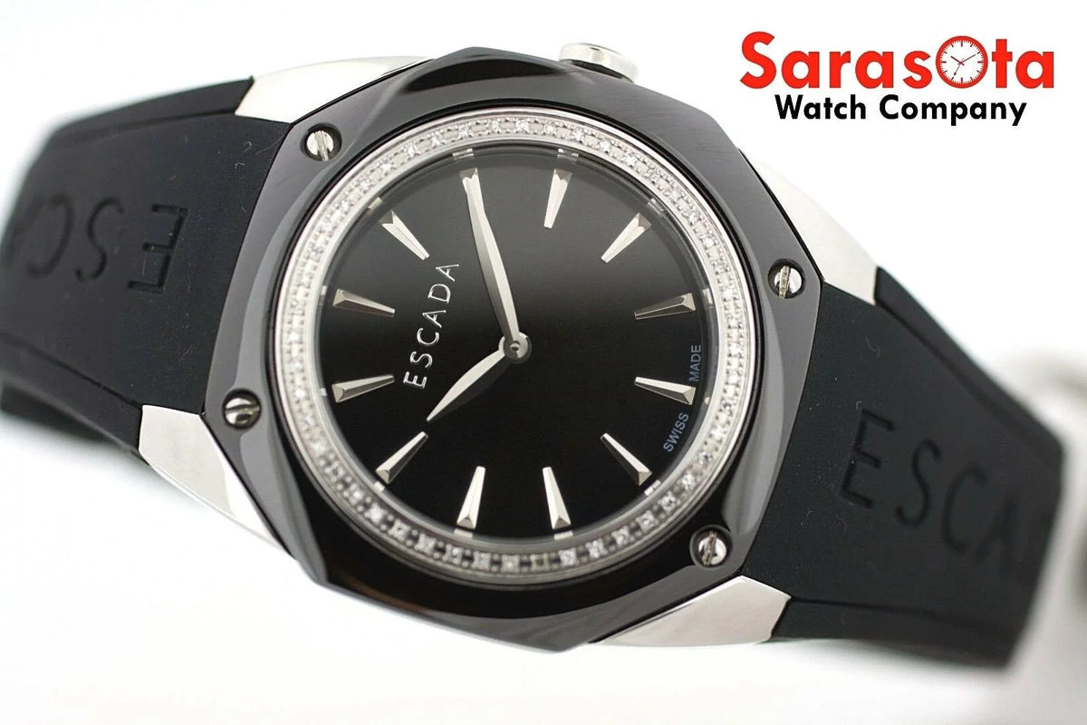 Black Ceramic Steel Diamond Bezel Quartz Wrist Watch N5335