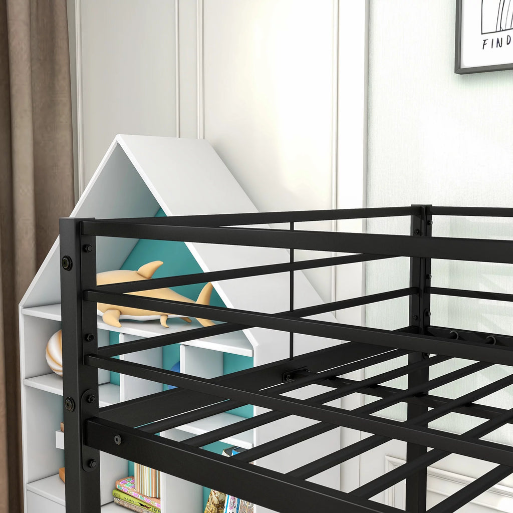 Black Twin Over Twin Metal Bunk Bed with Ladder and Safety Guardrails P97107