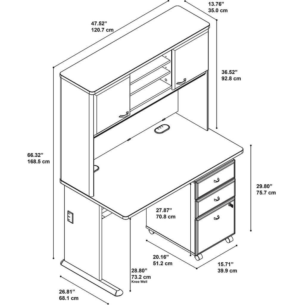 48W Desk with Hutch and Mobile File Cabinet H3477