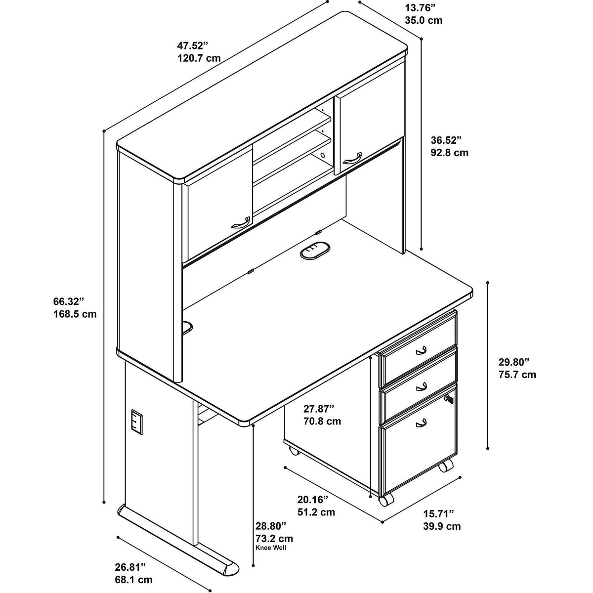 48W Desk with Hutch and Mobile File Cabinet H3477