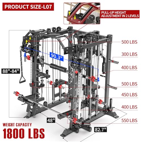 Smith Machine Squat Rack Power Cage with Cable Crossover System X688618
