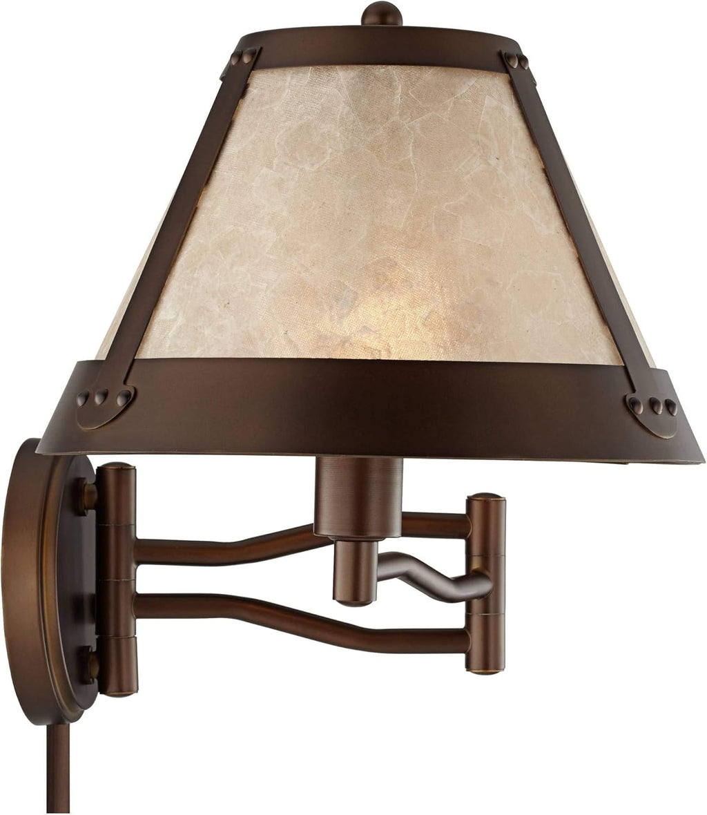 Bronze Swing Arm Wall Lamp with Mica Shade I494