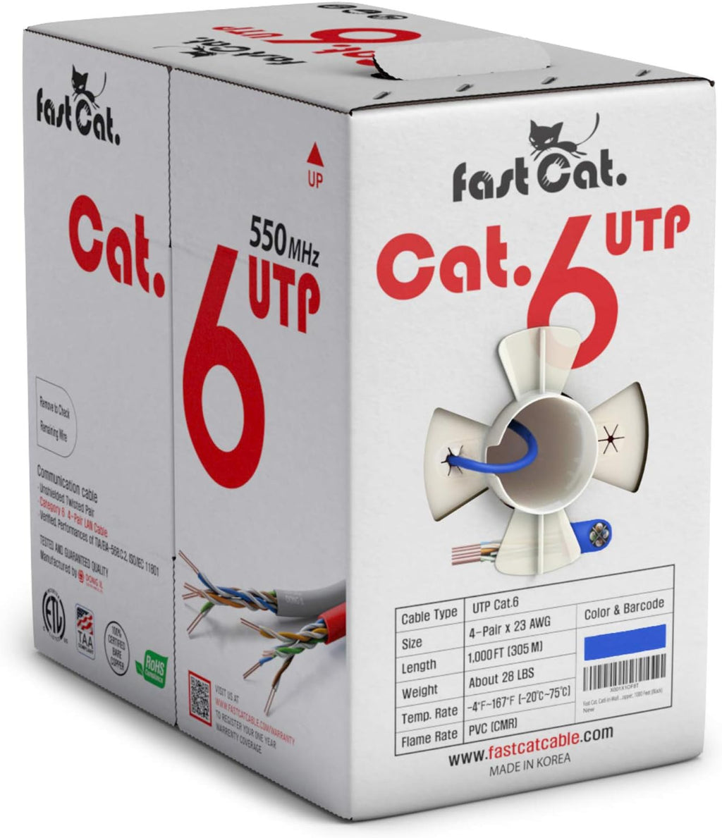 Cat6 Ethernet Cable 1000ft 23 AWG Solid Bare Copper Black A6247