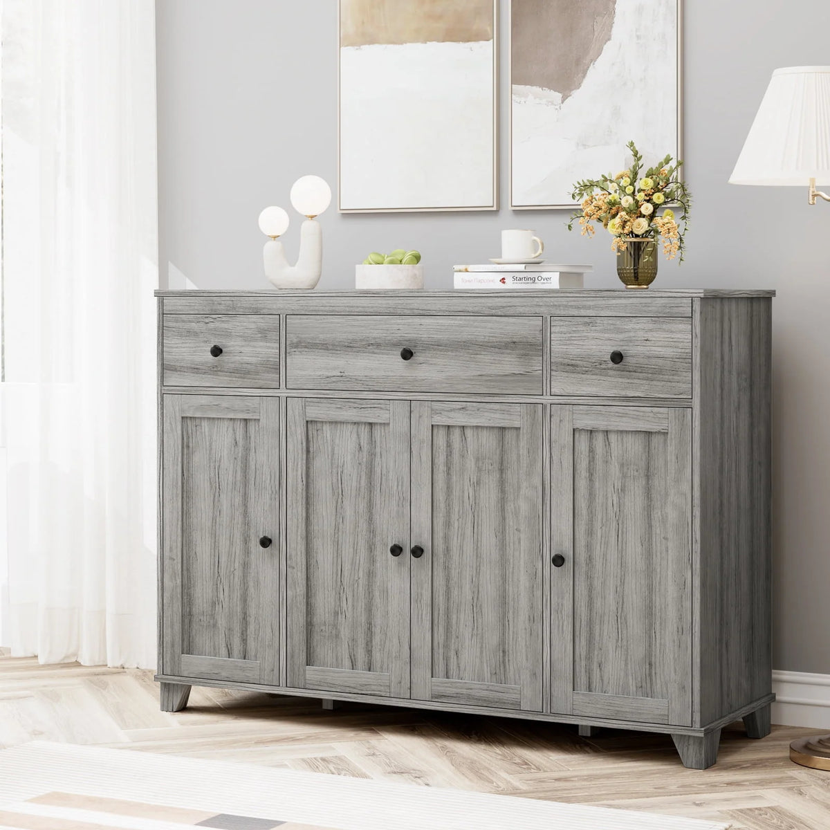 White 3 Drawer Buffet Sideboard Cabinet Q607457