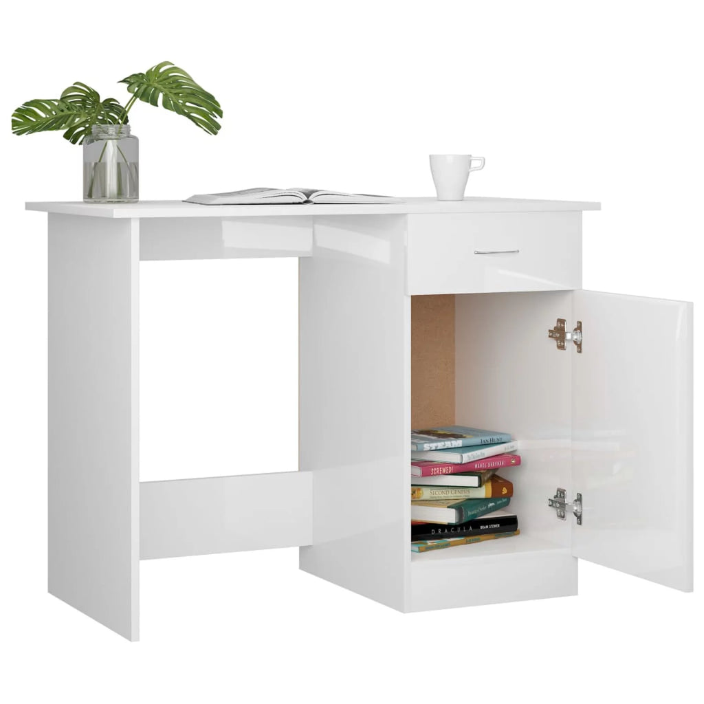 High Gloss White Engineered Wood Desk I10233