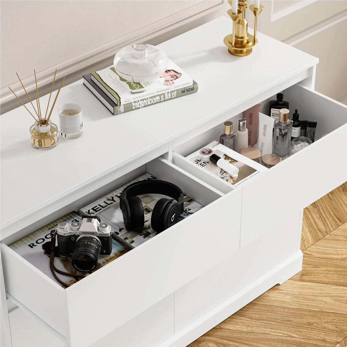 White 6 Drawer Wood Dresser B57662