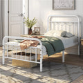 Metal Platform Bed with Vintage Headboard and Footboard, Twin XL, White J796924