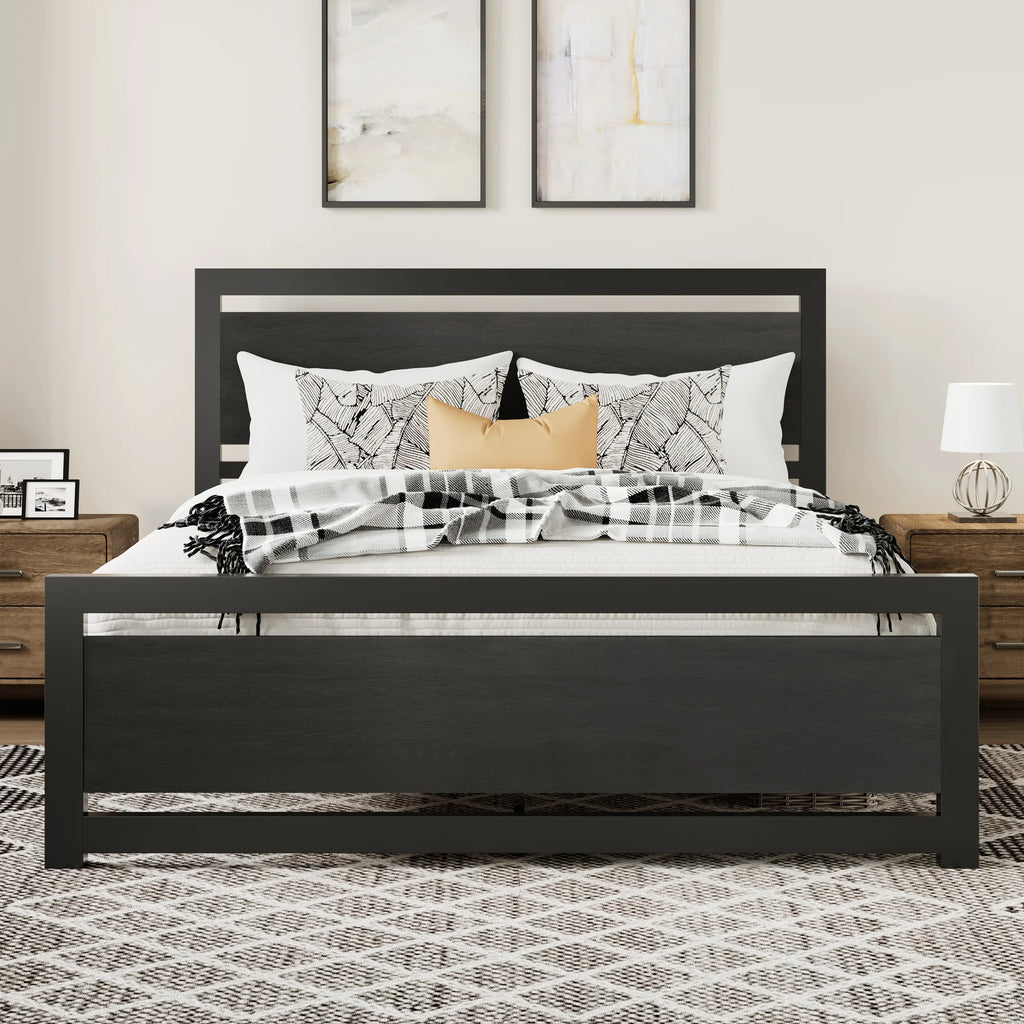 Queen Size Metal Platform Bed Frame with Headboard & Footboard S693627
