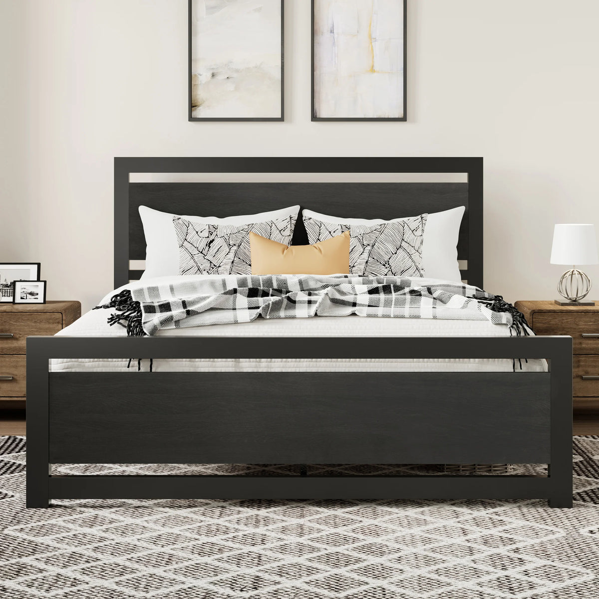 Queen Size Metal Platform Bed Frame with Headboard & Footboard S693627