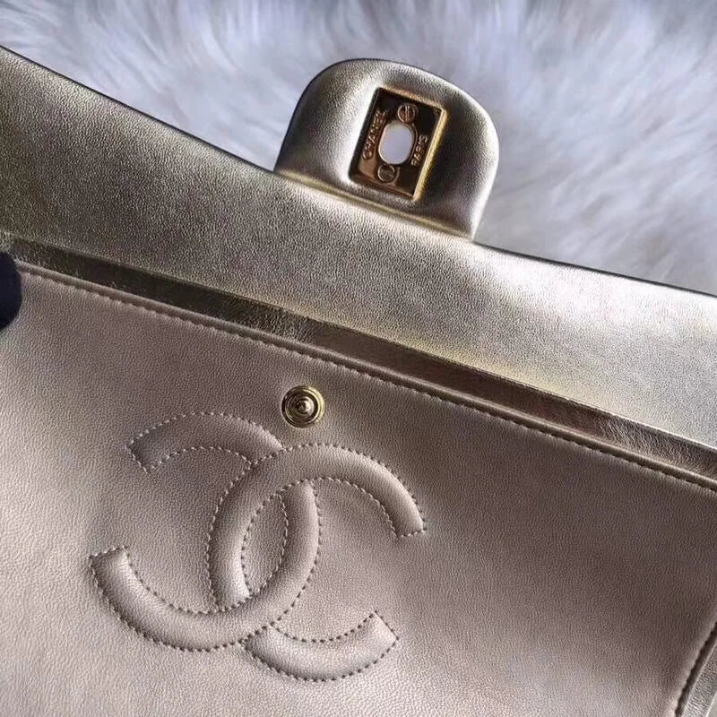Gold Medium Size Lambskin Leather Flap Bag T359130