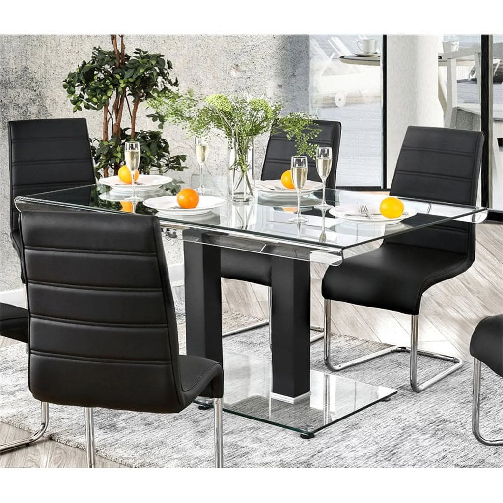 Glass Top Dining Table in Black and Silver N97161