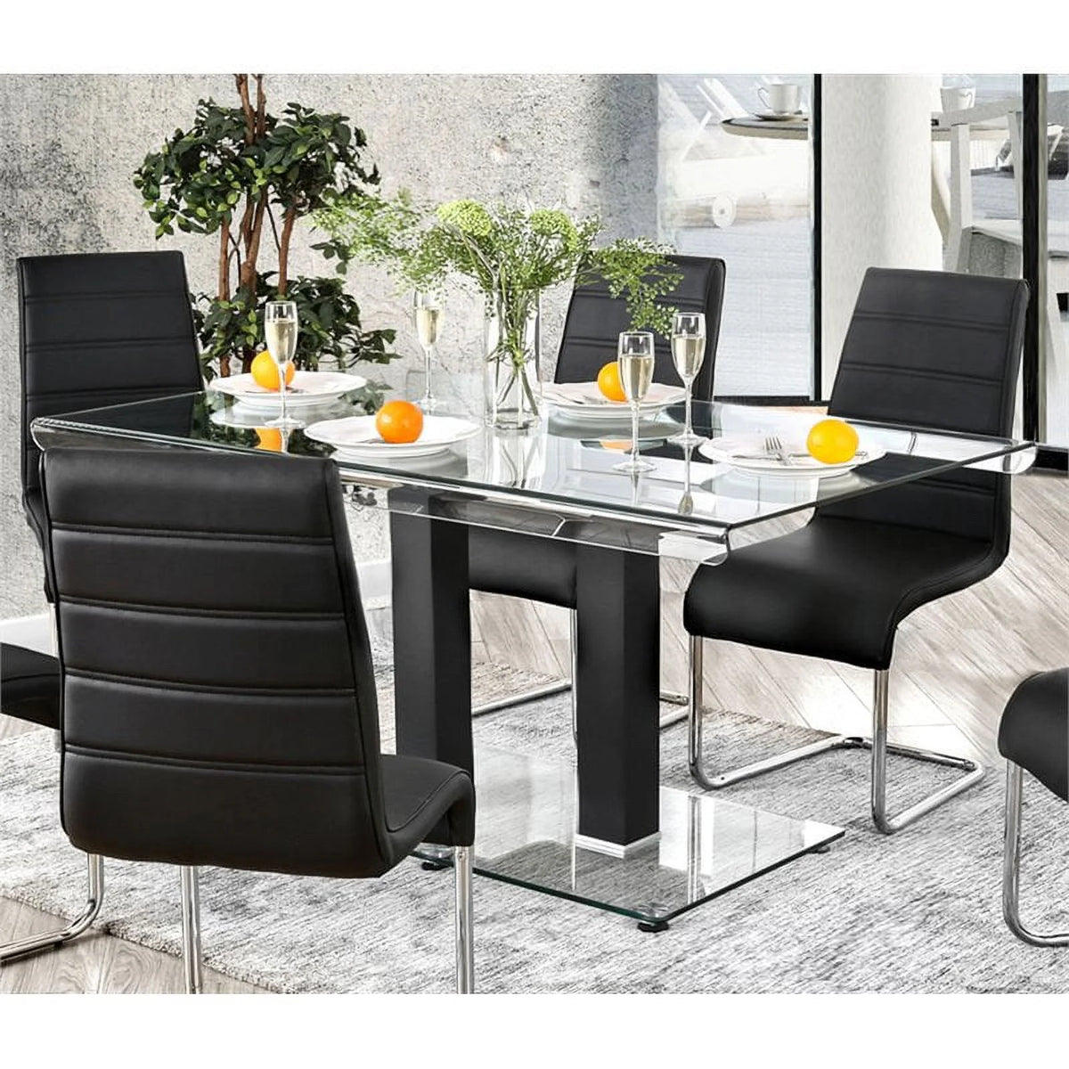 Glass Top Dining Table in Black and Silver N97161