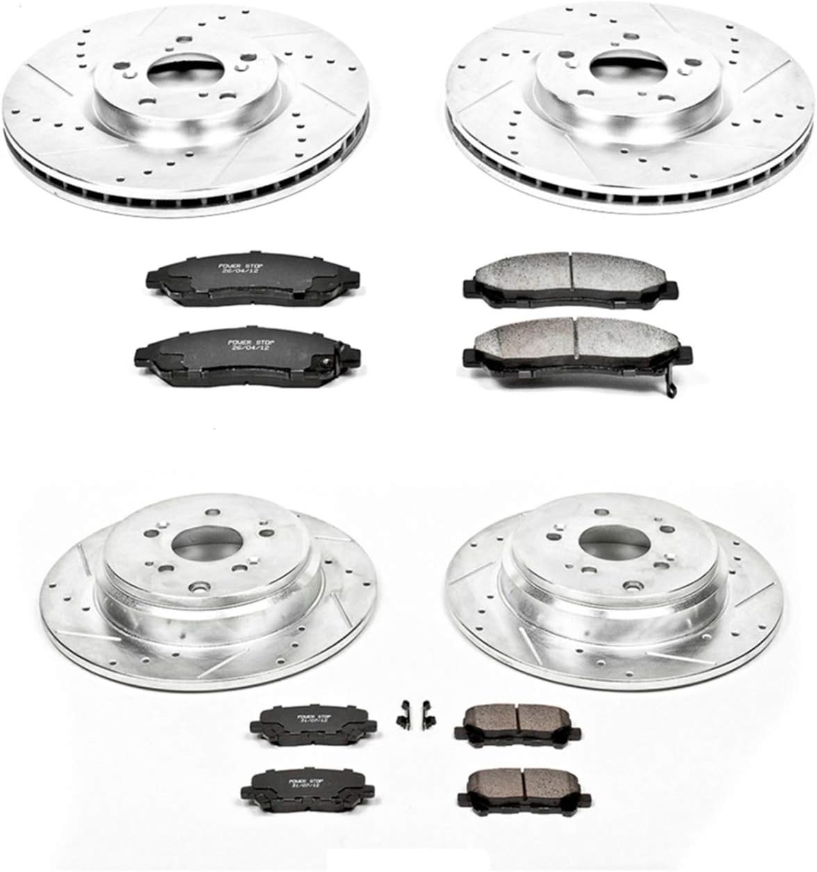 Front and Rear Carbon Fiber Brake Pads with Drilled & Slotted Brake Rotors Kit B941