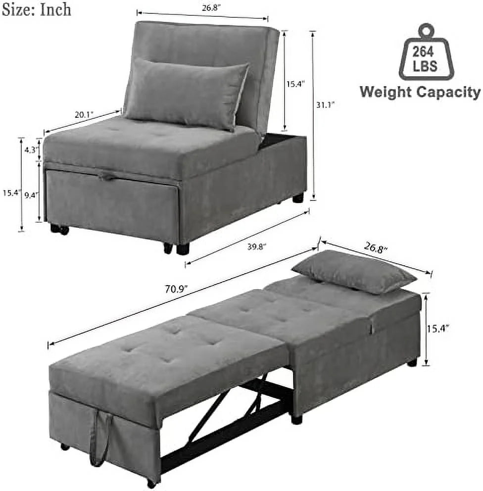 Convertible Chair Bed 4-in-1 Folding Ottoman Sofa Bed with Adjustable Backrest K745913