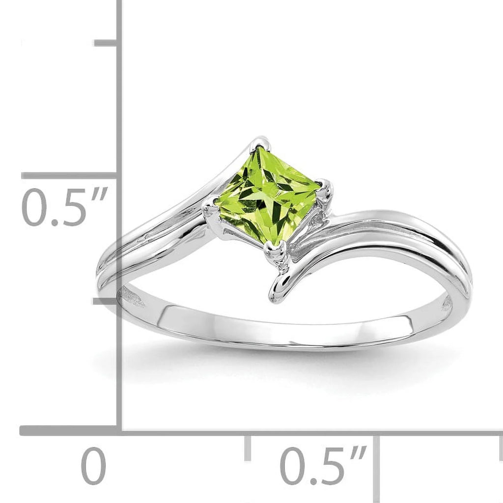 14 Karat White Gold 4mm Princess Cut Peridot Ring O4539