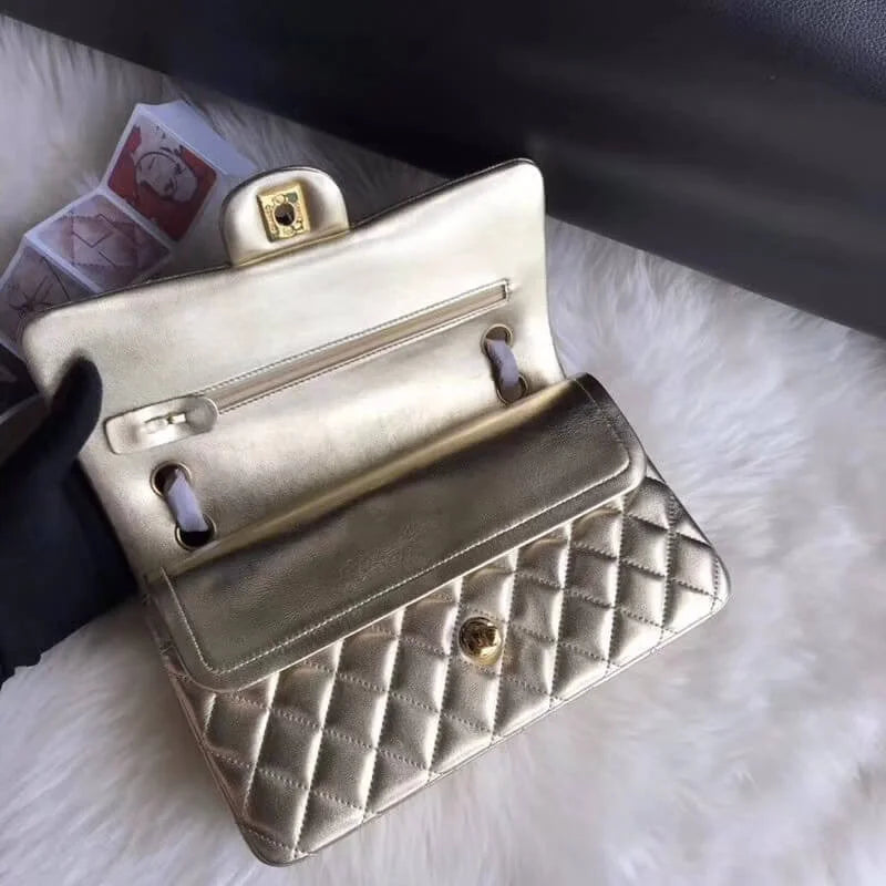 Gold Medium Size Lambskin Leather Flap Bag T359130