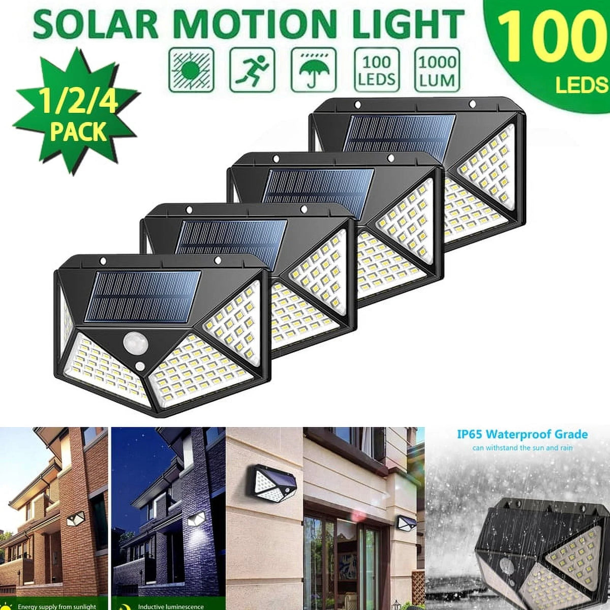 100LED Solar Motion Sensor Light IP65 Waterproof 4Pcs Y603