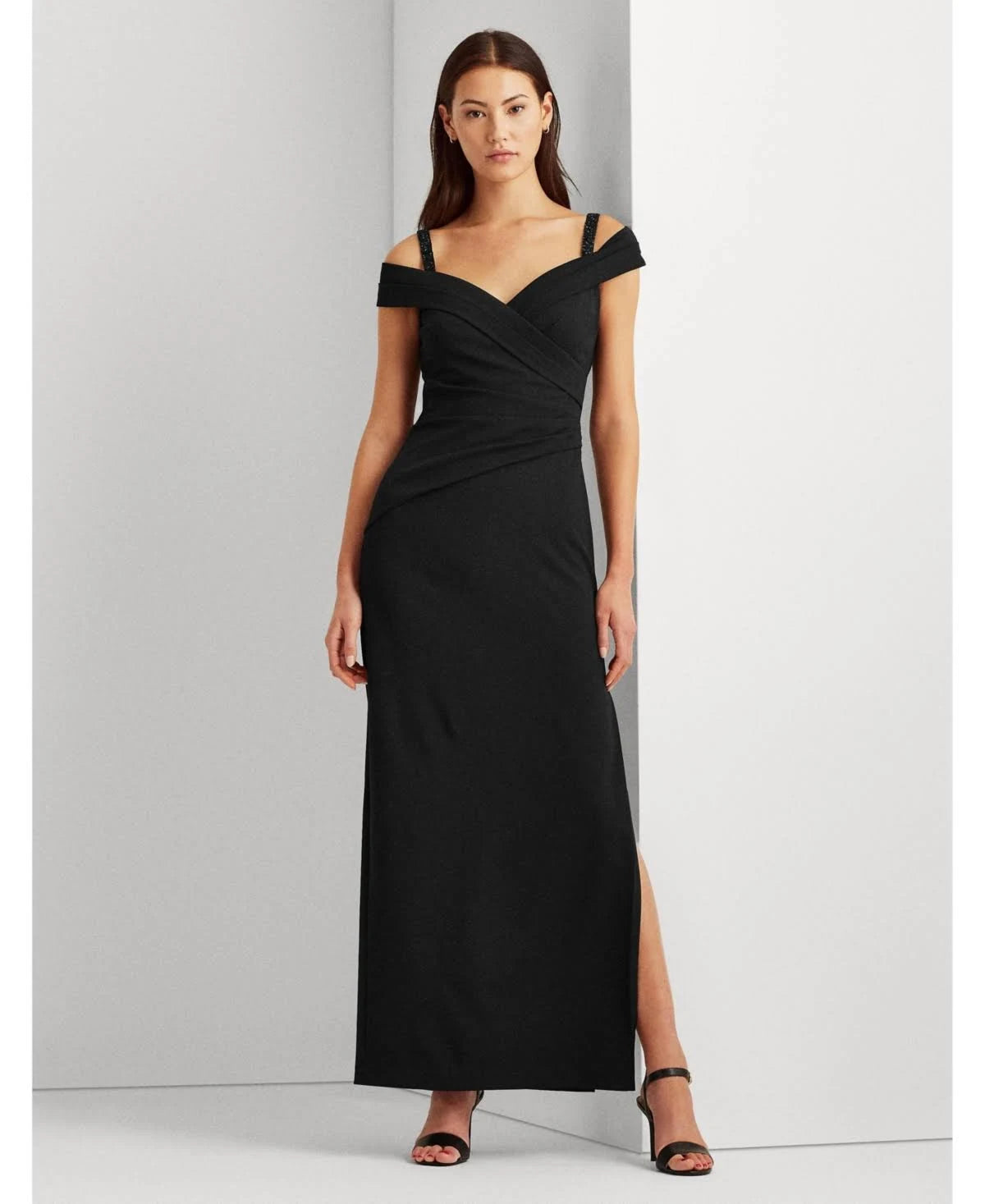 Black Off-The-Shoulder Gown V80299