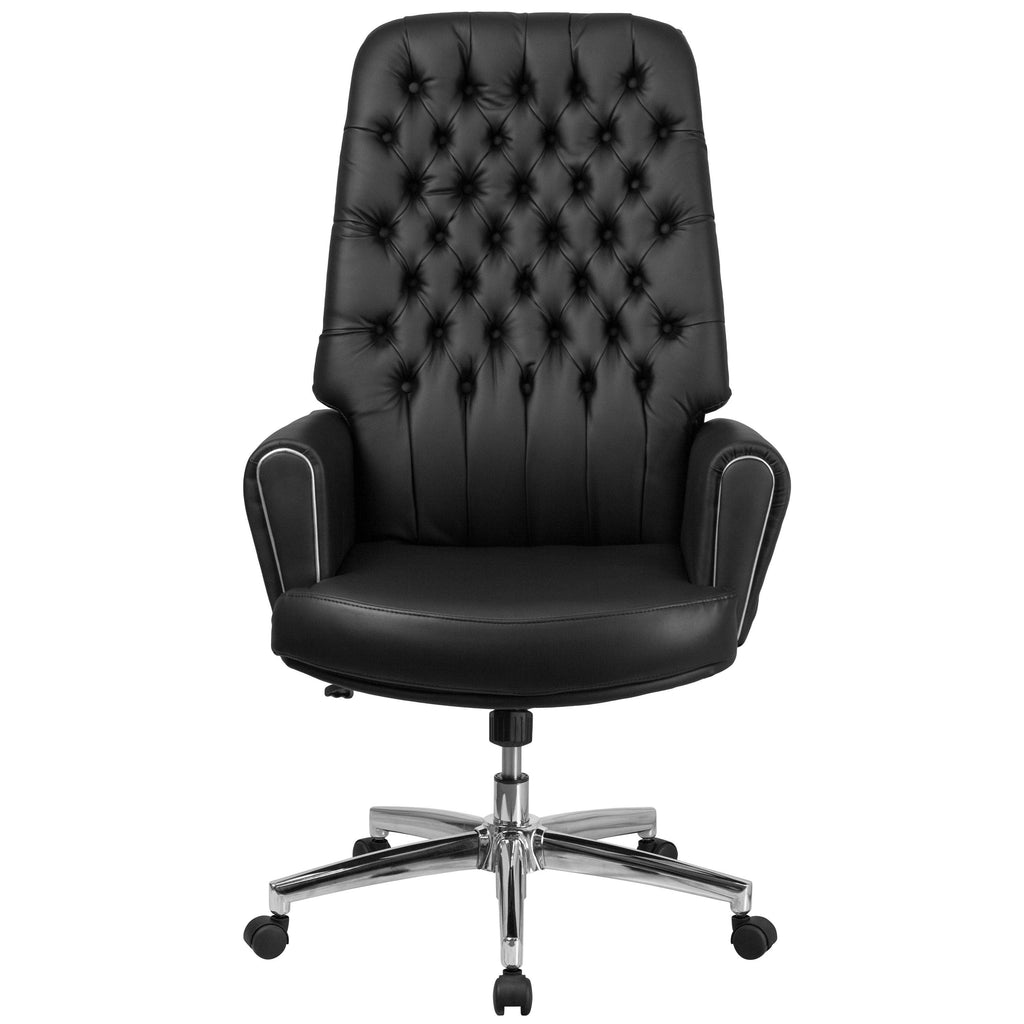 Black Tufted Bonded Leather Executive Swivel Chair with Arms P869026