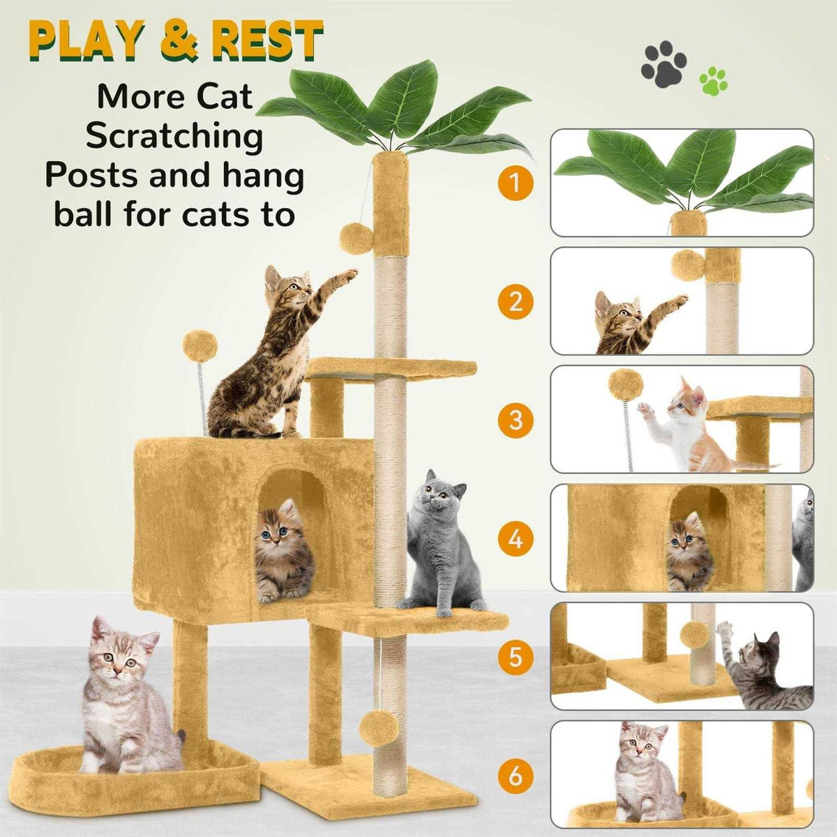 52in Cat Tree with Scratching Posts Plush Perch O14993