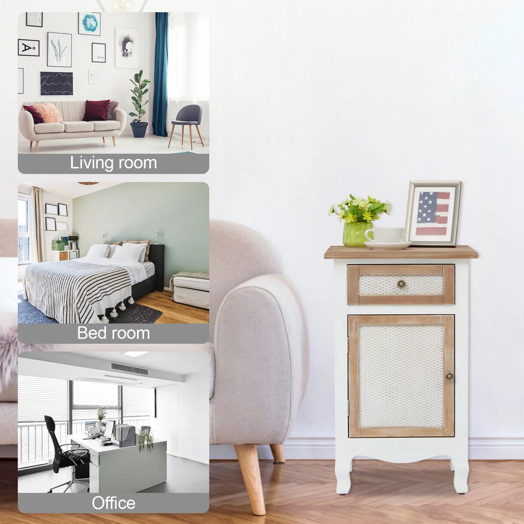 White Nightstand with Drawer and Storage V652056