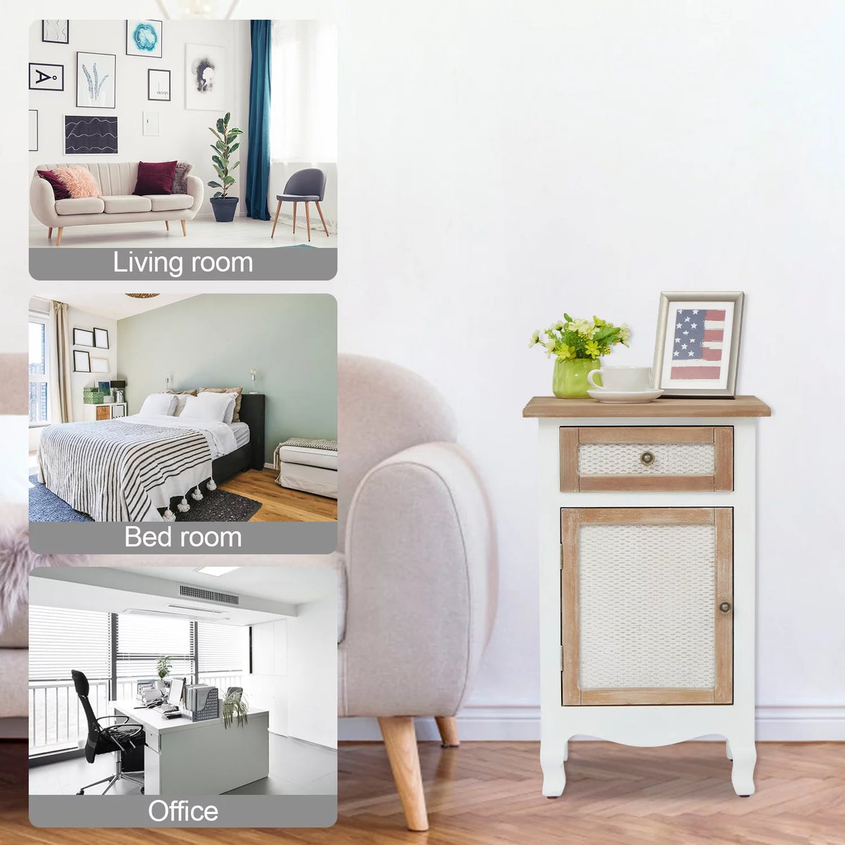 White Nightstand with Drawer and Storage V652056
