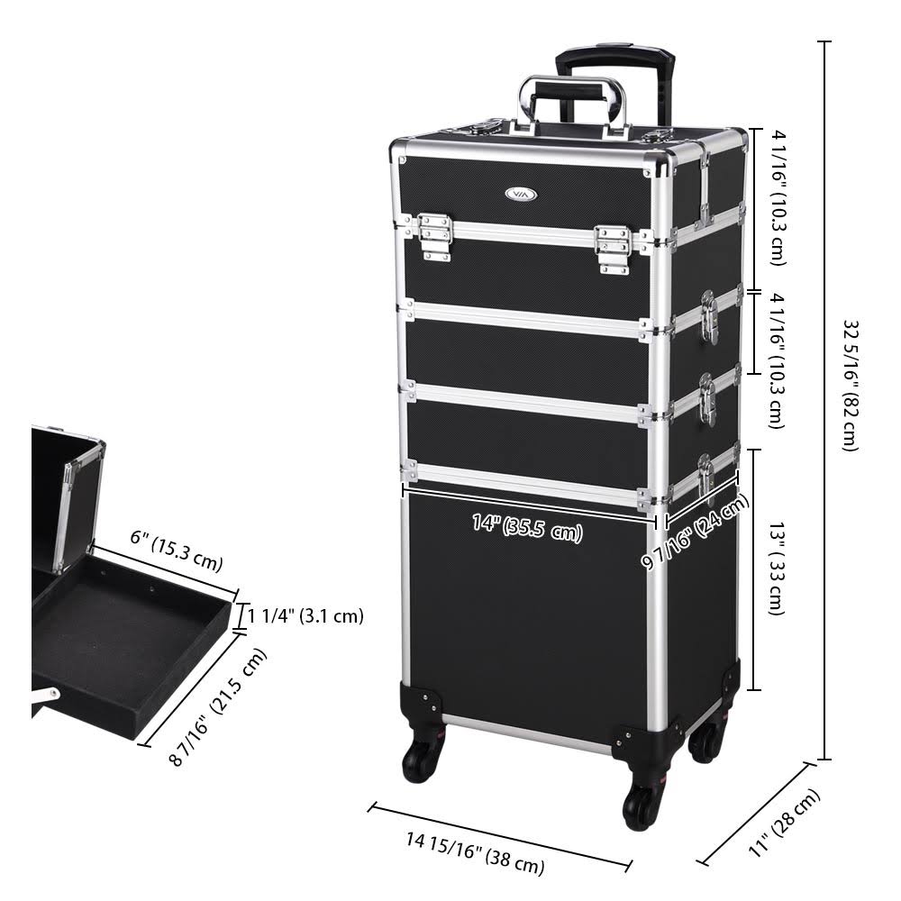 Black Aluminum Rolling Makeup Train Case H47733