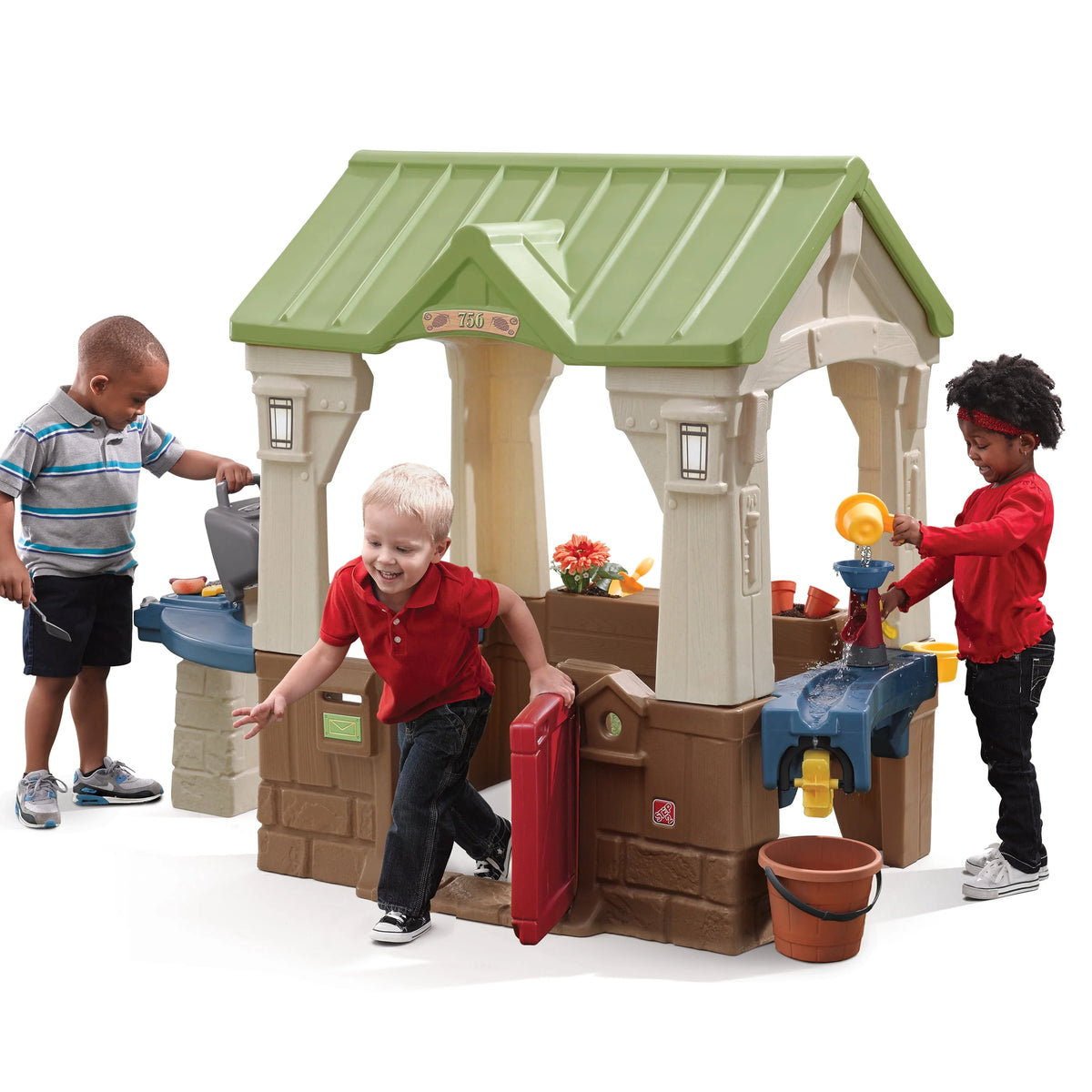 Brown Toddler Playhouse with Grill and Planter V4962