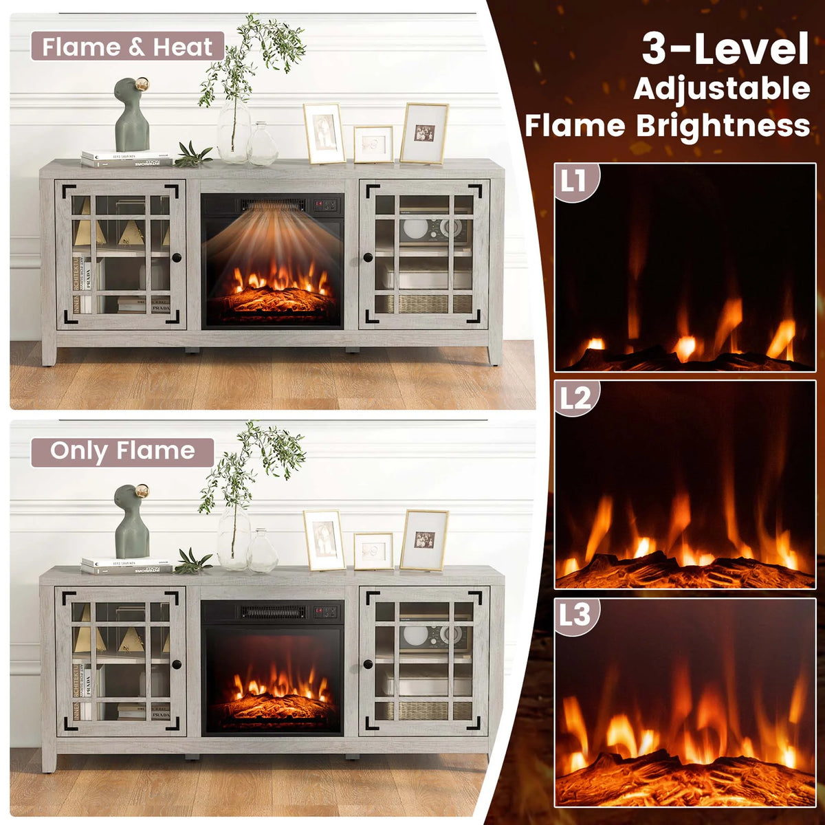 58 Inches Fireplace TV Stand with 1400W Electric Fireplace K578