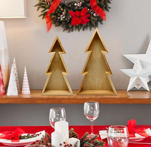 Wooden Christmas Tree Trays Set of 2 G54151