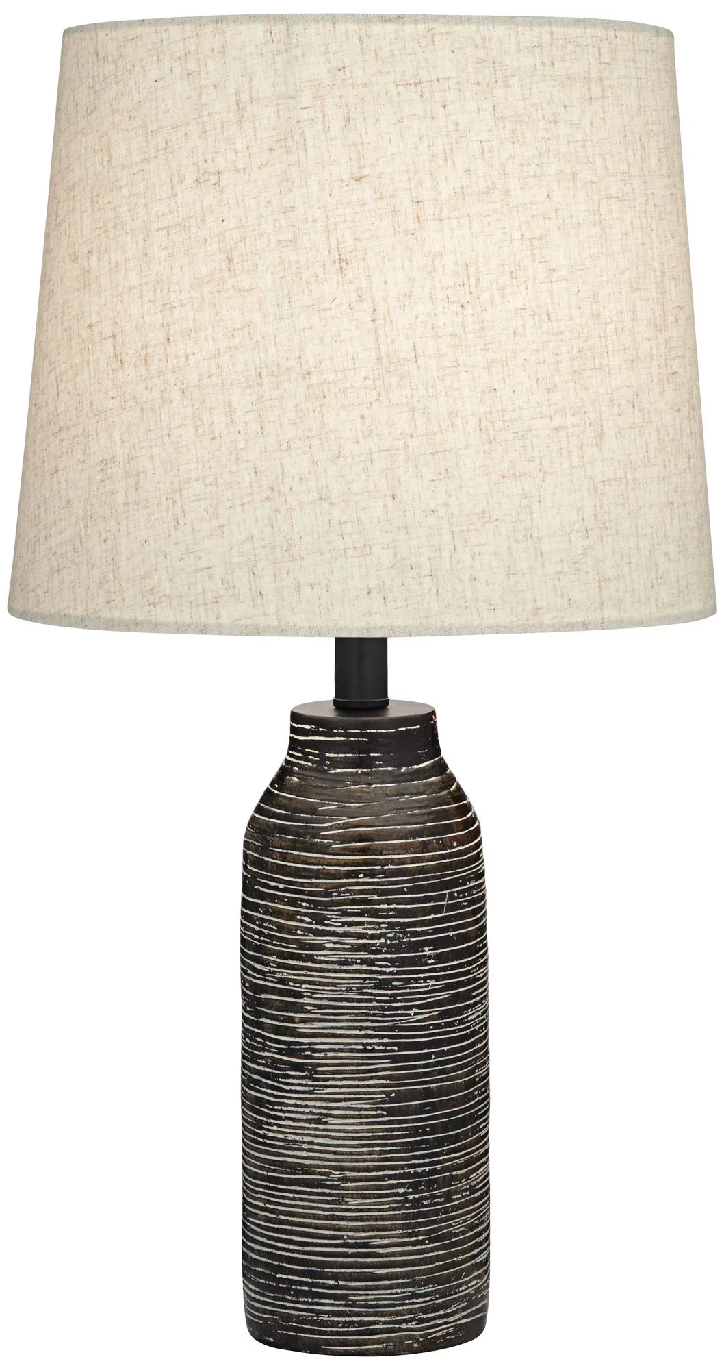 24" High Mid Century Modern Table Lamps Set of 2 Black Finish Oatmeal Shade J844
