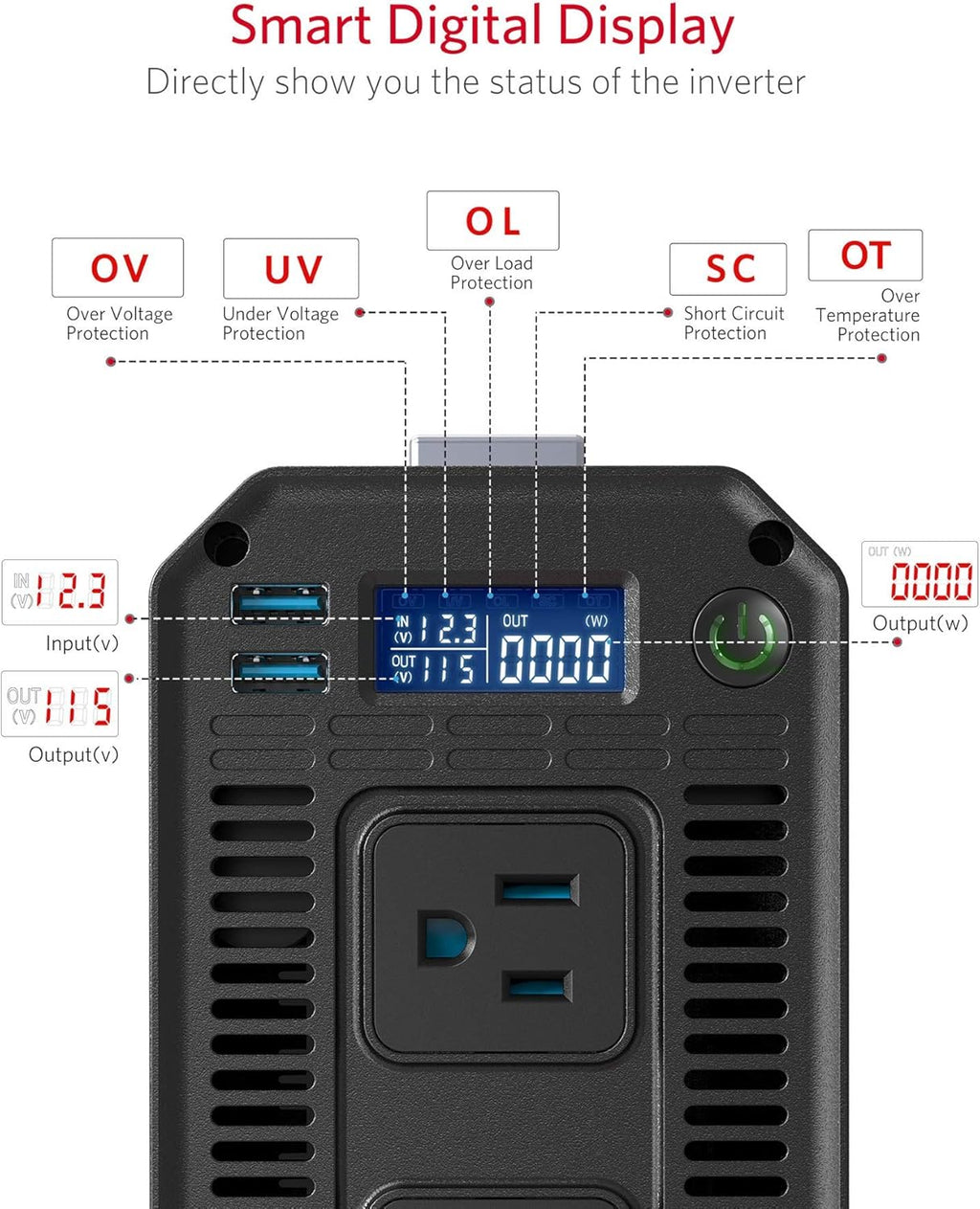 1200W Car Power Inverter with LCD Display Dual USB M952227