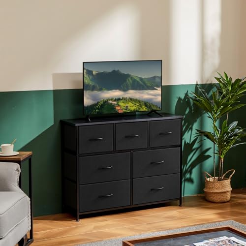 Black 8 Fabric Drawer Dresser with Wooden Top W4181