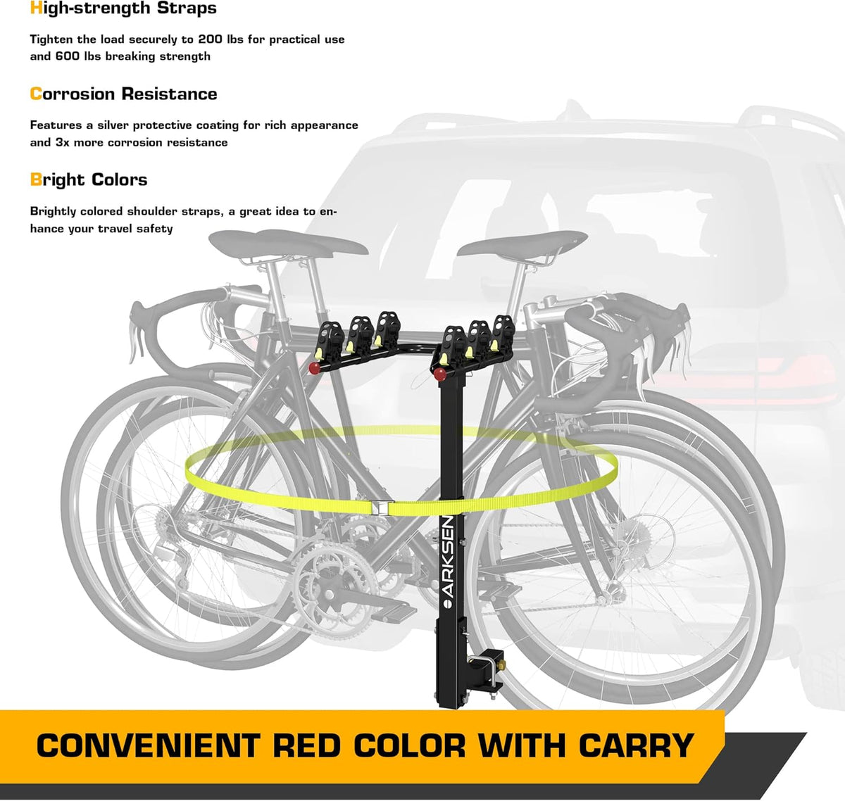 3 Bike Hitch Mount Carrier with Tie Down Strap B693