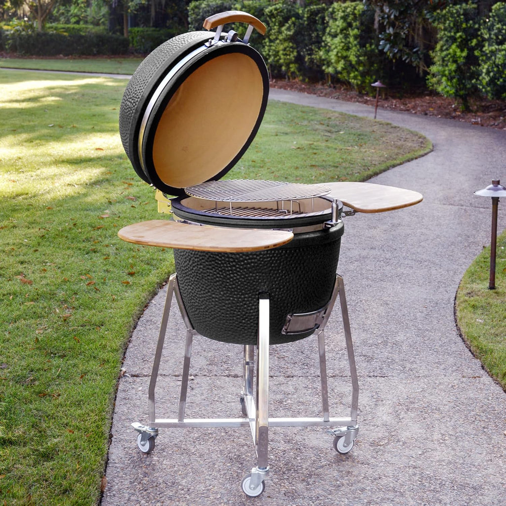 24 Kamado Ceramic Grill with Stainless Steel Cart I85126
