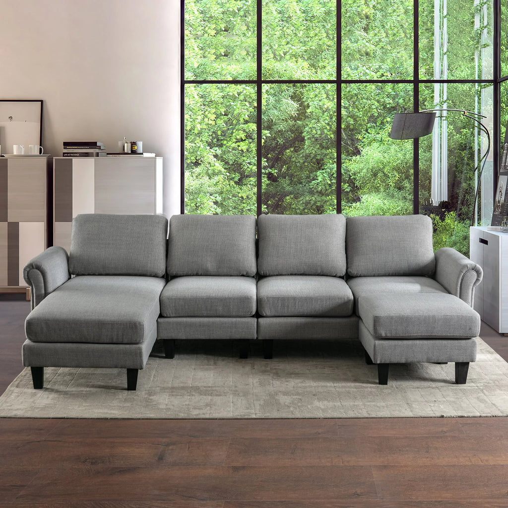 Charcoal Grey U-Shaped Sectional Couch with Chaise and Ottoman D788