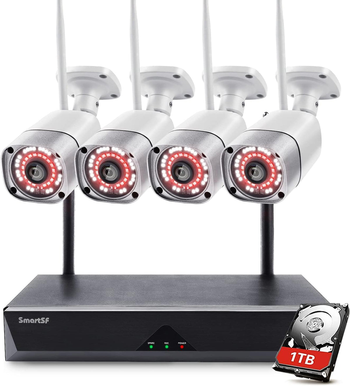 Wireless Security Camera System with 1TB Hard Drive, 1296P Two Way Audio IP66 Weatherproof J717