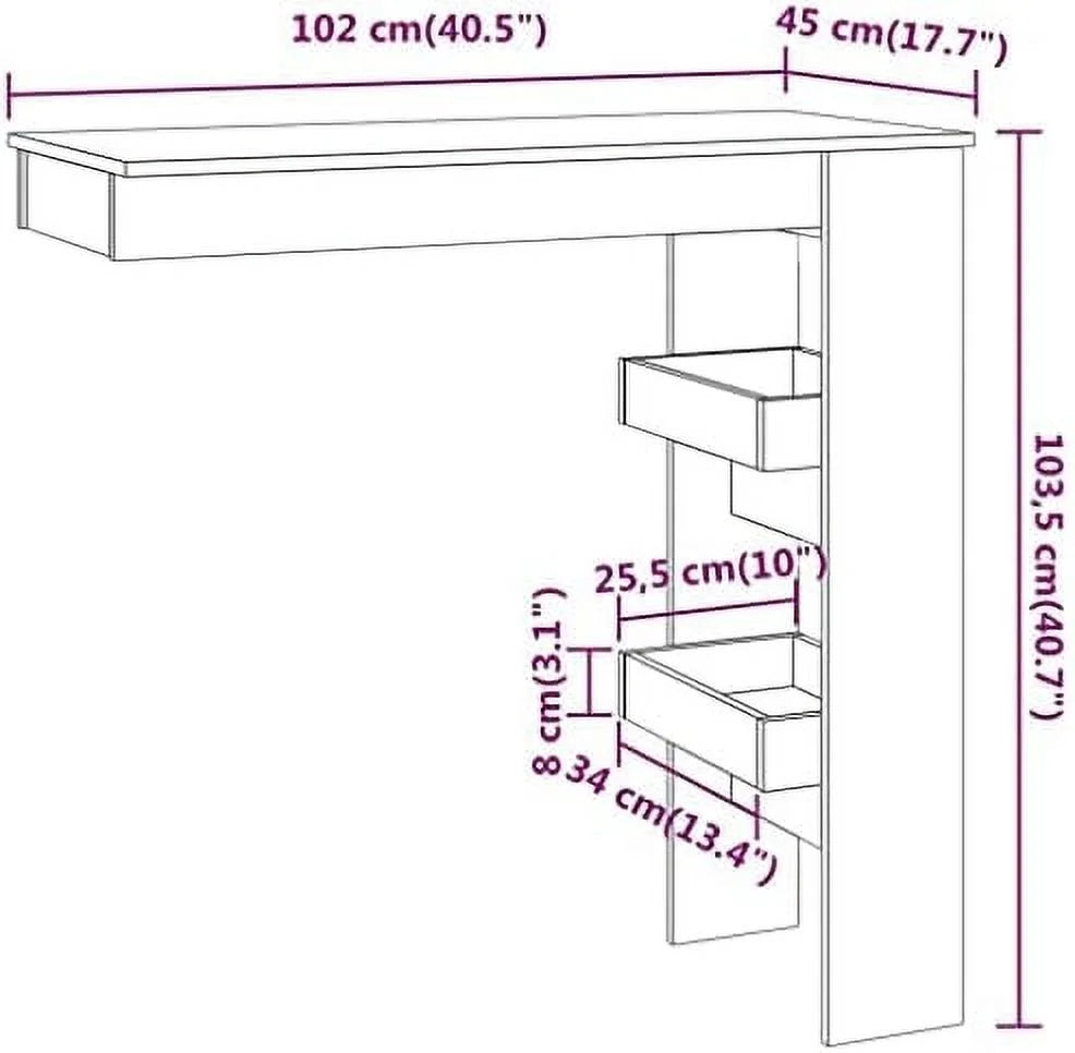 Black Engineered Wood Wall Table with Compartments H4056