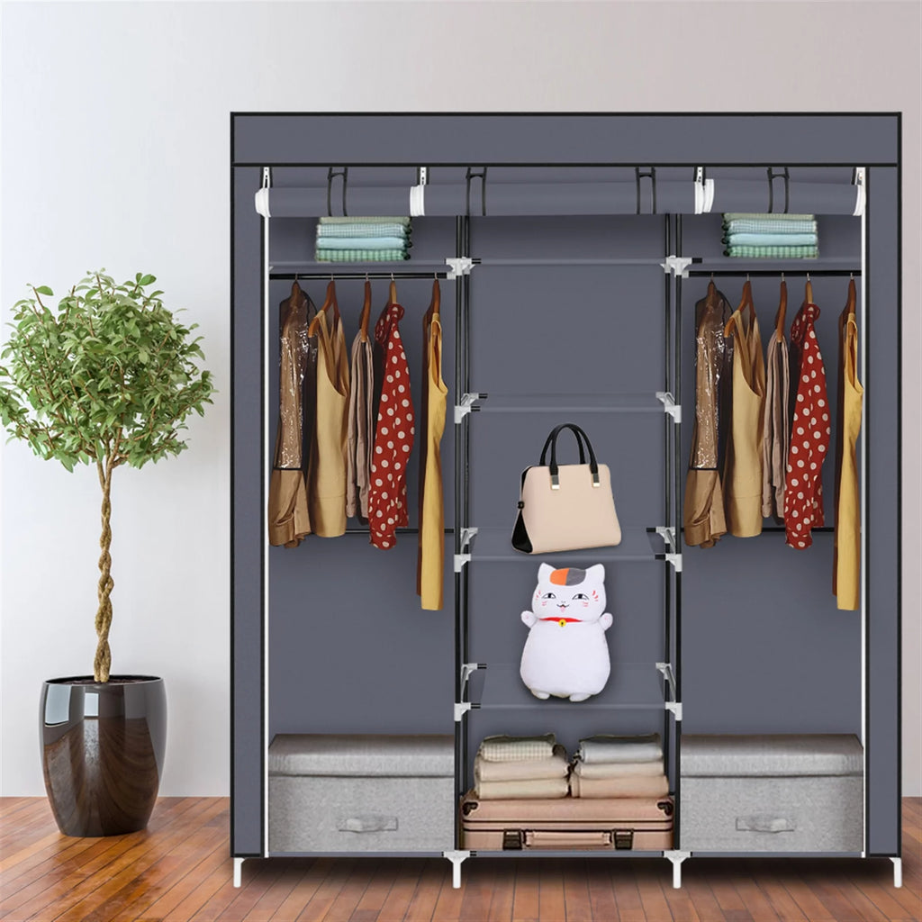 69 Inch 5 Tier Portable Closet Wardrobe with 9 Storage Shelves Gray K183