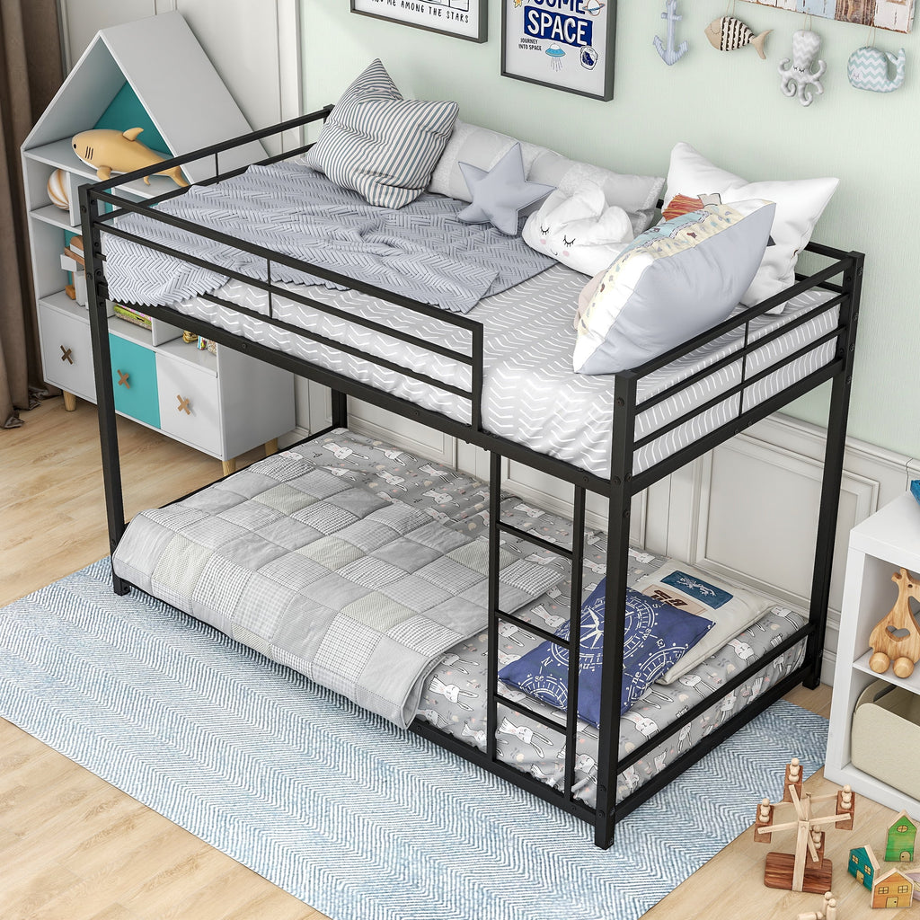 Black Twin Over Twin Metal Bunk Bed with Ladder and Safety Guardrails P97107