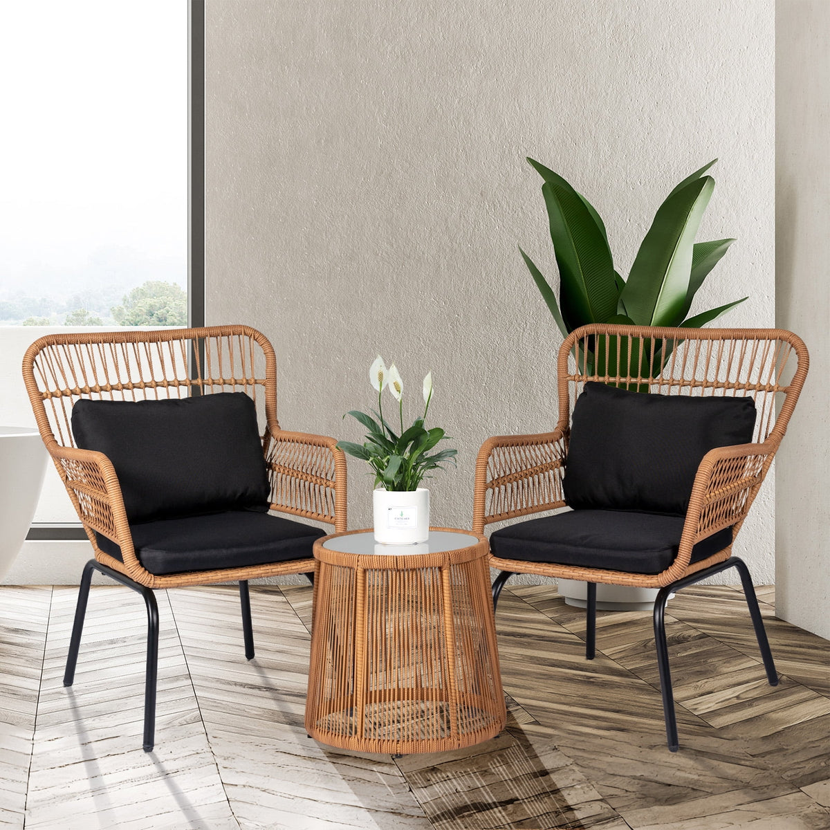 3 Piece All-Weather Wicker Bistro Set with Table Q643